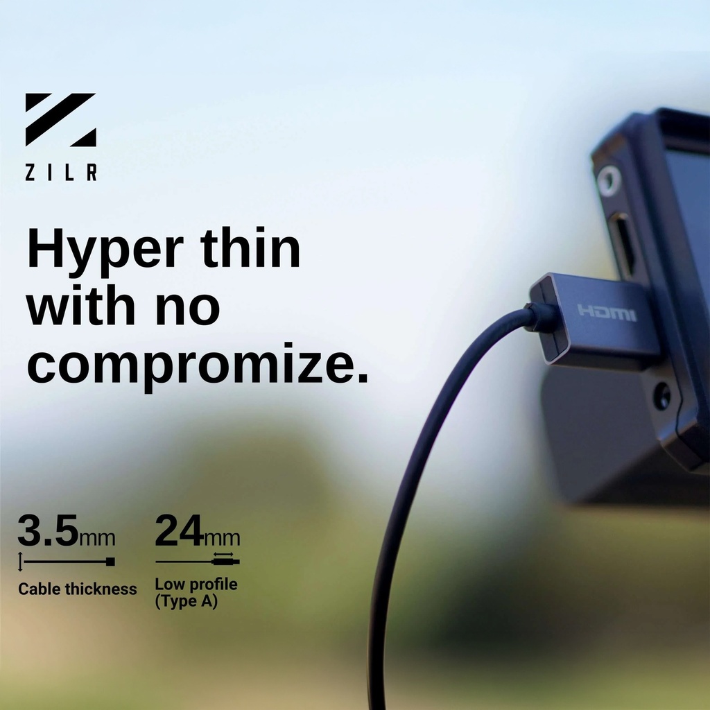 ZILR 4Kp60 45cm /17.7" (Full to Full) Hyper Thin High Speed HDMI Secure Cable with Ethernet 