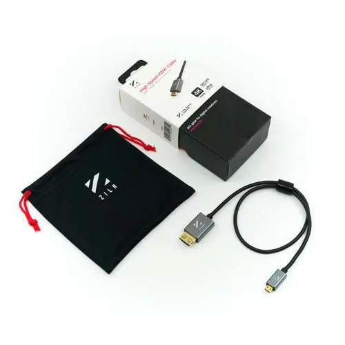 ZILR 4Kp60 1m / 3.3 ft (Full to Micro) Hyper Thin High Speed HDMI Secure Cable with Micro Connector 