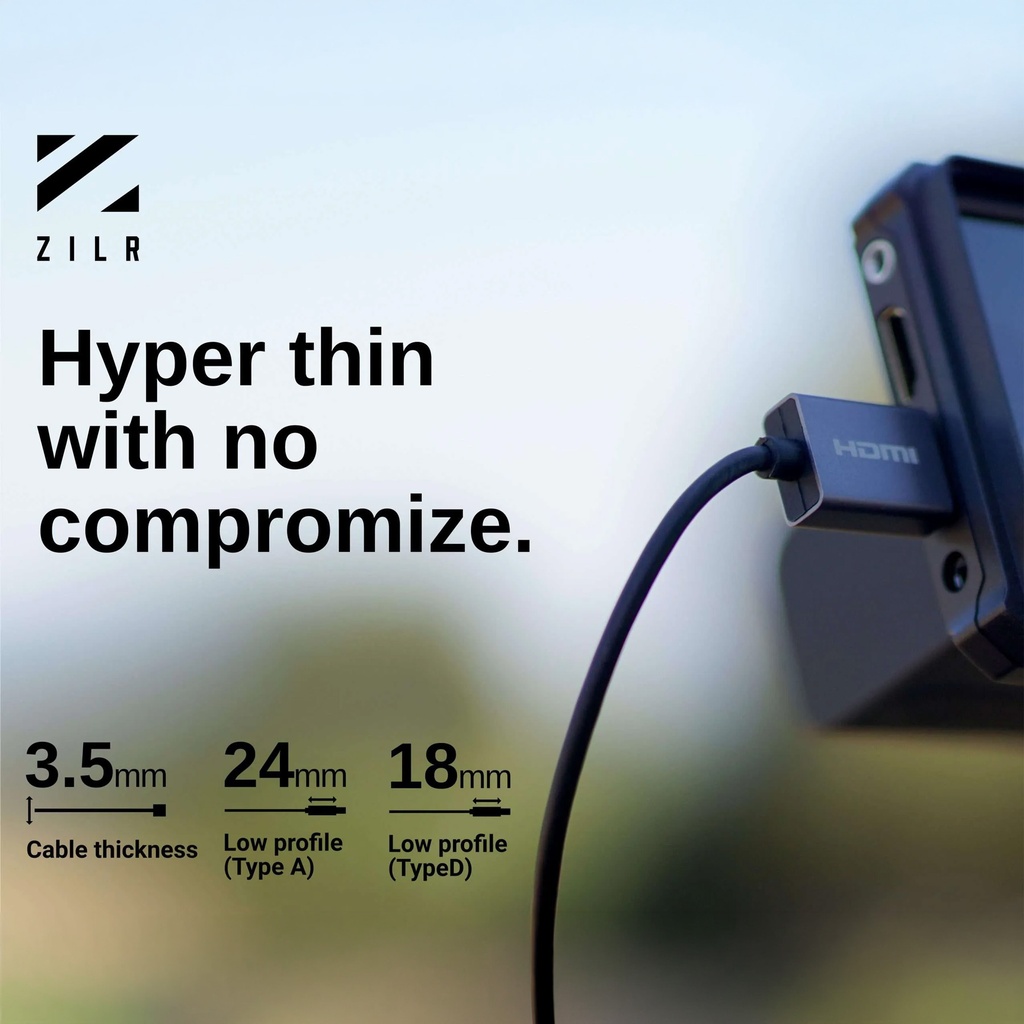 ZILR 4Kp60 1m / 3.3 ft (Full to Micro) Hyper Thin High Speed HDMI Secure Cable with Micro Connector 