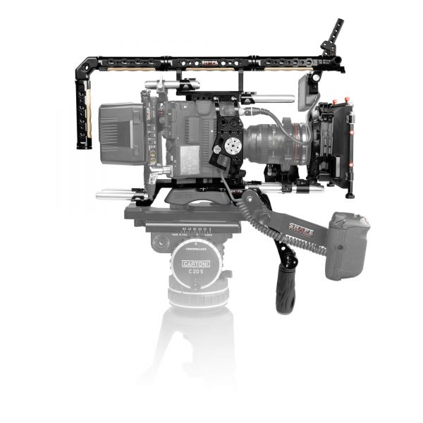 Canon C500 Mark II baseplate, cage, top handle long VF, 4x5.6 matte box, follow focus pro