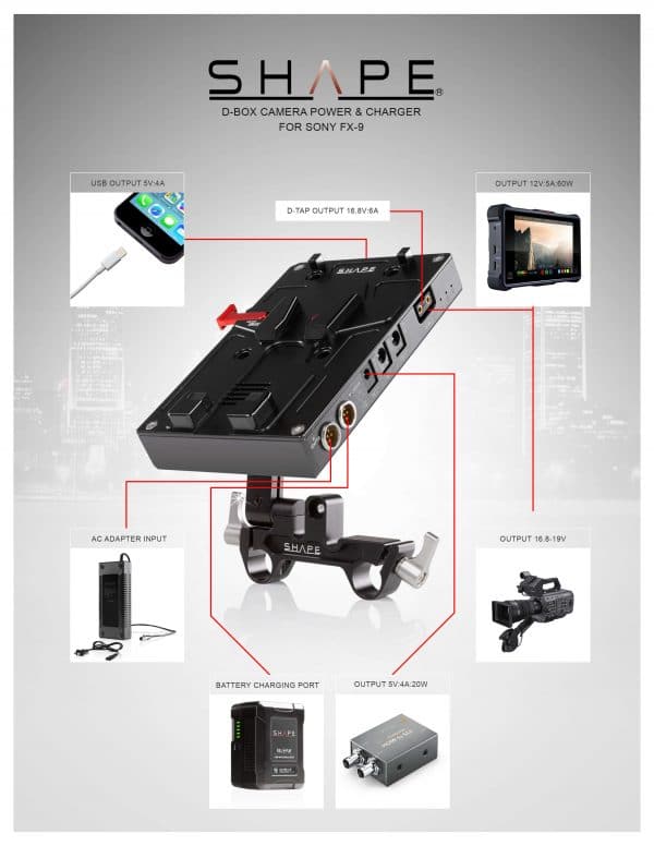 SHAPE 98Wh Battery Kit with D-box Camera Power and Charger for Sony FX9