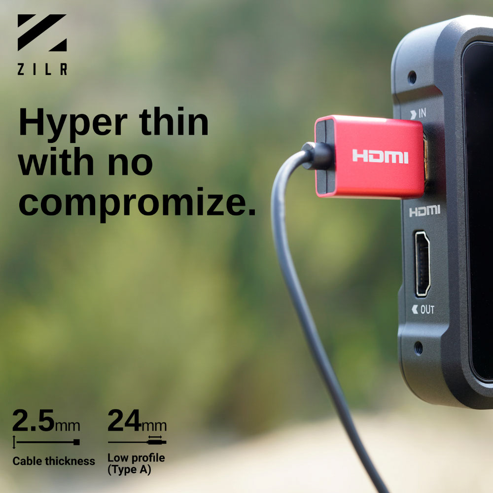 ZILR 8Kp60 50cm / 19.7" (Full to Right Angle Full) Hyper Thin High Speed HDMI Secure Cable with Ethernet 