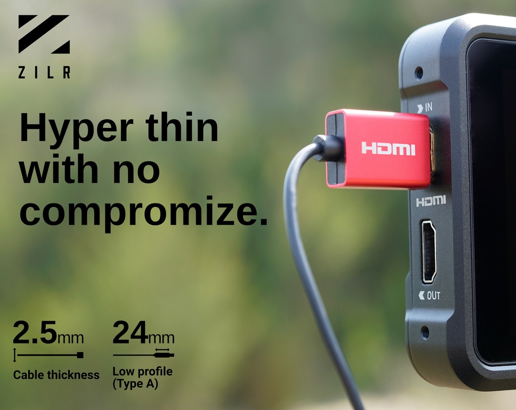 ZILR 8Kp60 50cm /17.7" (Full to Micro) Hyper Thin Ultra High Speed HDMI Secure Cable Micro Connector 