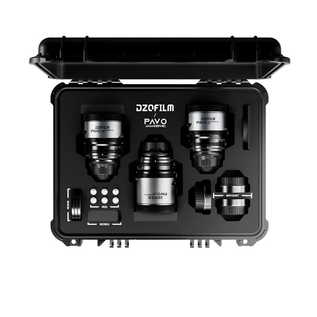 DZOFILM Pavo 2x anamorphic Prime C set macro 65mm/180mm T2.8, 135mm T2.5 -Neutral Coating- PL&EF mount (metric)