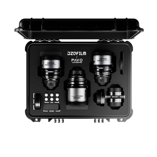 [DZO-PAB3PLIB] DZOFILM Pavo 2x Anamorphic 3-Lens Kit (32/55/100mm T2.1/T2.4) for PL/EF Mount (S35) imperial - Blue Coating