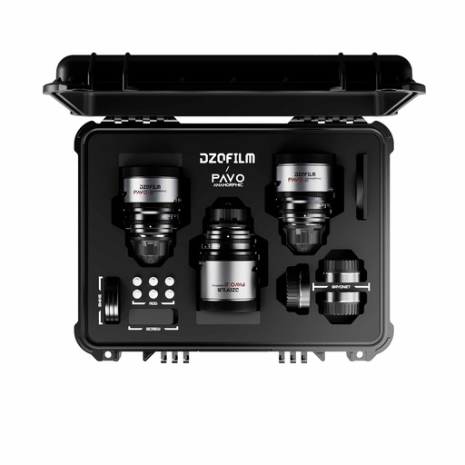 [DZO-PAB3PLMN] DZOFILM Pavo 2x Anamorphic 3-Lens Kit (32/55/100mm T2.1/T2.4) for PL/EF Mount (S35) metric - Neutral Coating