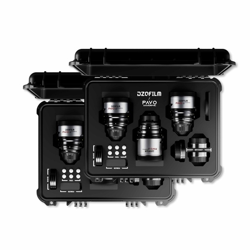 [DZO-PA6PLIN] DZOFILM Pavo 2x Anamorphic 6-Lens Kit (28/32/40/55/75/100mm T2.1/T2.4) for PL/EF Mount (S35) imperial - Neutral Coating