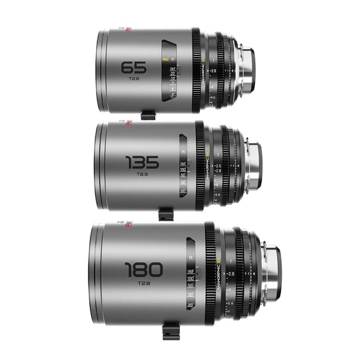 [DZO-PAC3PLIN] DZOFILM Pavo 2x anamorphic Prime C set macro 65mm/180mm T2.8, 135mm T2.5 -Neutral Coating- PL&EF mount (imperial)
