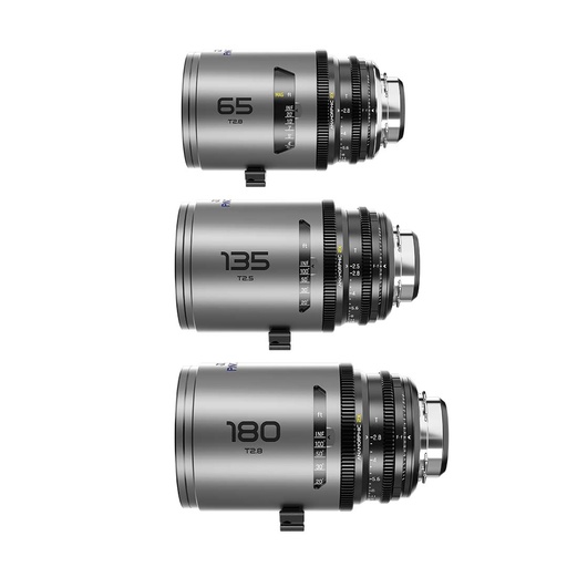 [DZO-PAC3PLIB] DZOFILM Pavo 2x anamorphic Prime C set macro 65mm/180mm T2.8, 135mm T2.5 -Blue Coating- PL&EF mount (imperial)
